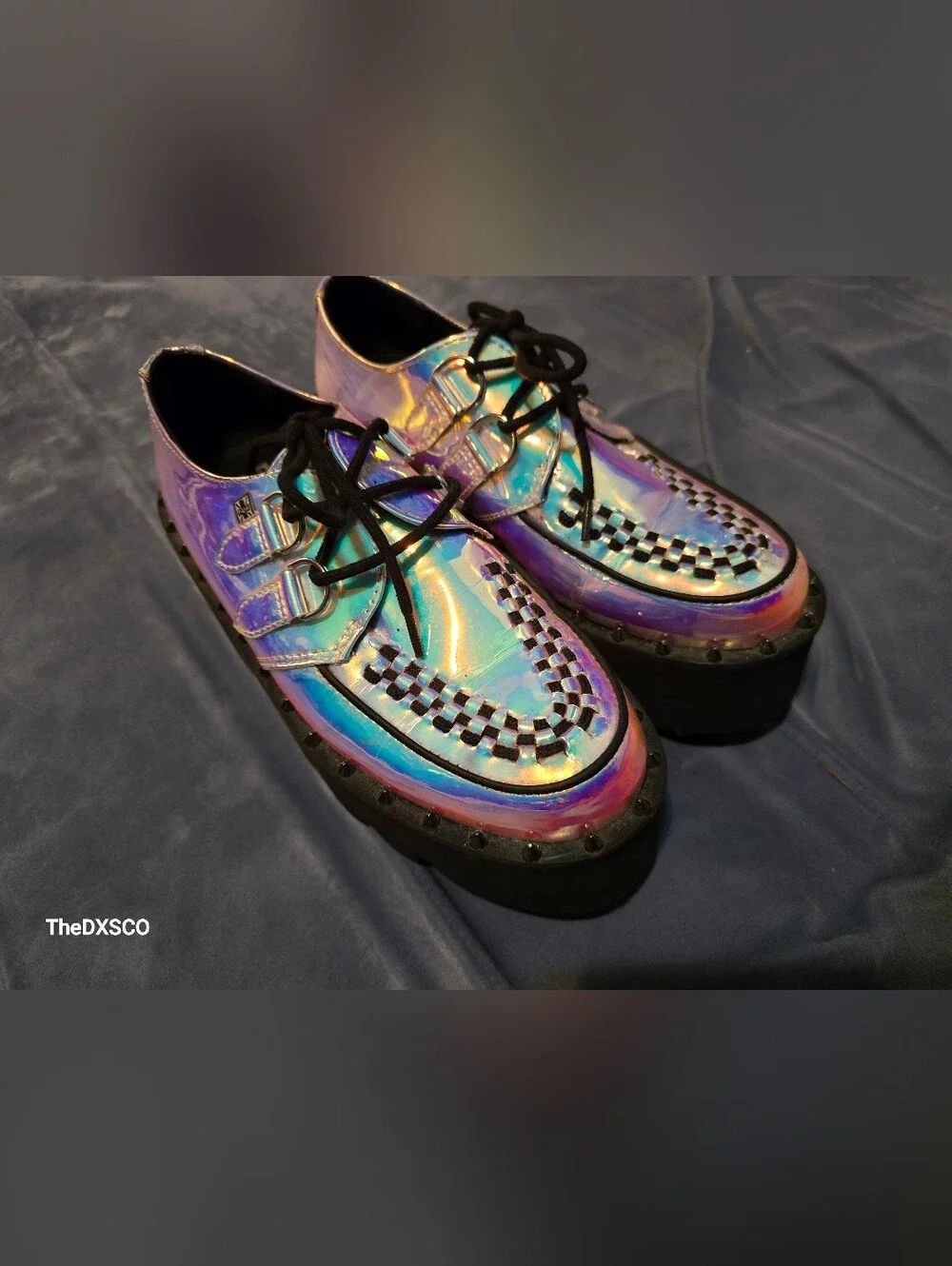 T.U.K Iridescent Holographic Purple-Blue Platform Creepers